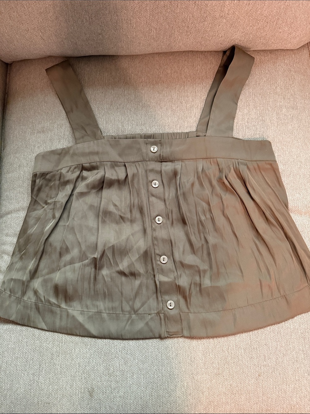 Christian Lacroix Olive Green Pleated Button-Front Camisole